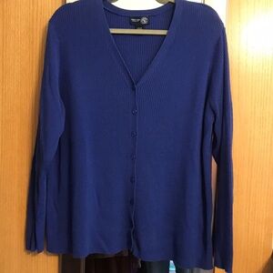 Venezia 22/24 blue ribbed cardigan. V neck, button up, long sleeve